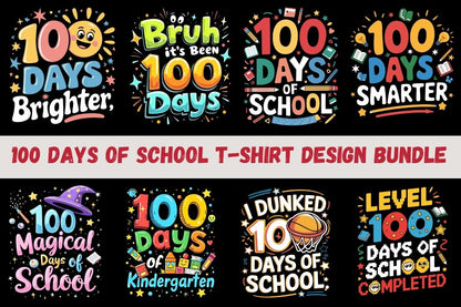 100 Days of School T-Shirt Design Bundle - A Fun and Creative Collection of School-Themed Graphics Perfect for T-Shirts, Gifts, and DIY Projects