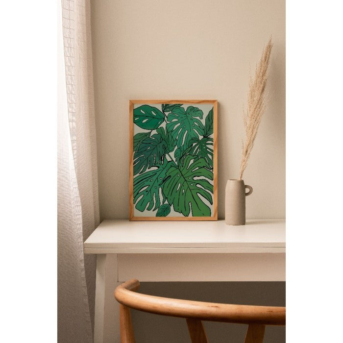 Pajangan Dinding Minimalist Flower Colorful Line Art - Floral Wall Art Monstera untuk Dekorasi Kamar dan Ruang Tamu Estetik