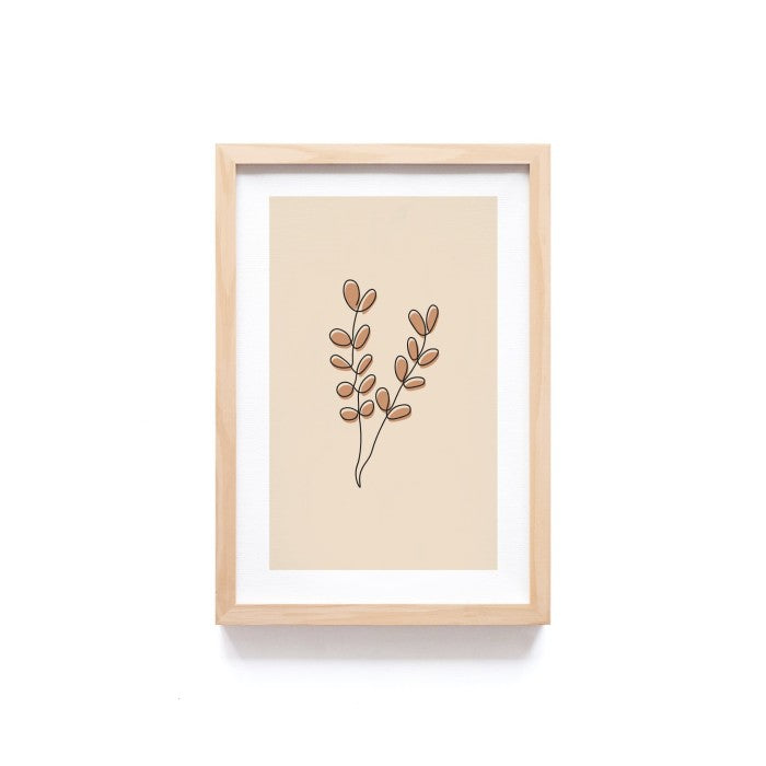 Dekorasi Dinding Aesthetic Motif Daun Coklat - Minimalis Home Decor , Frame Natural