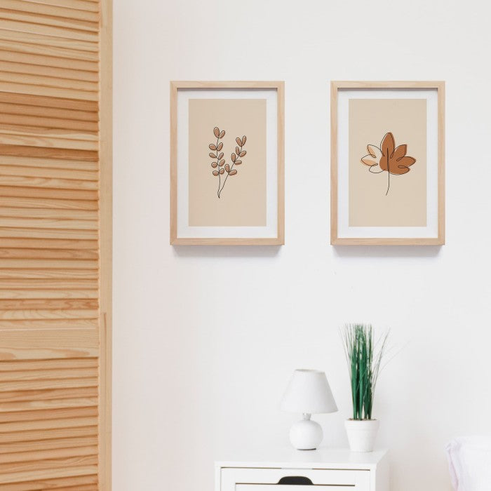 Dekorasi Dinding Aesthetic Motif Daun Coklat - Minimalis Home Decor, Frame Natural - Hiasan Dinding dengan Motif Daun Coklat yang Elegan dan Natural untuk Ruangan