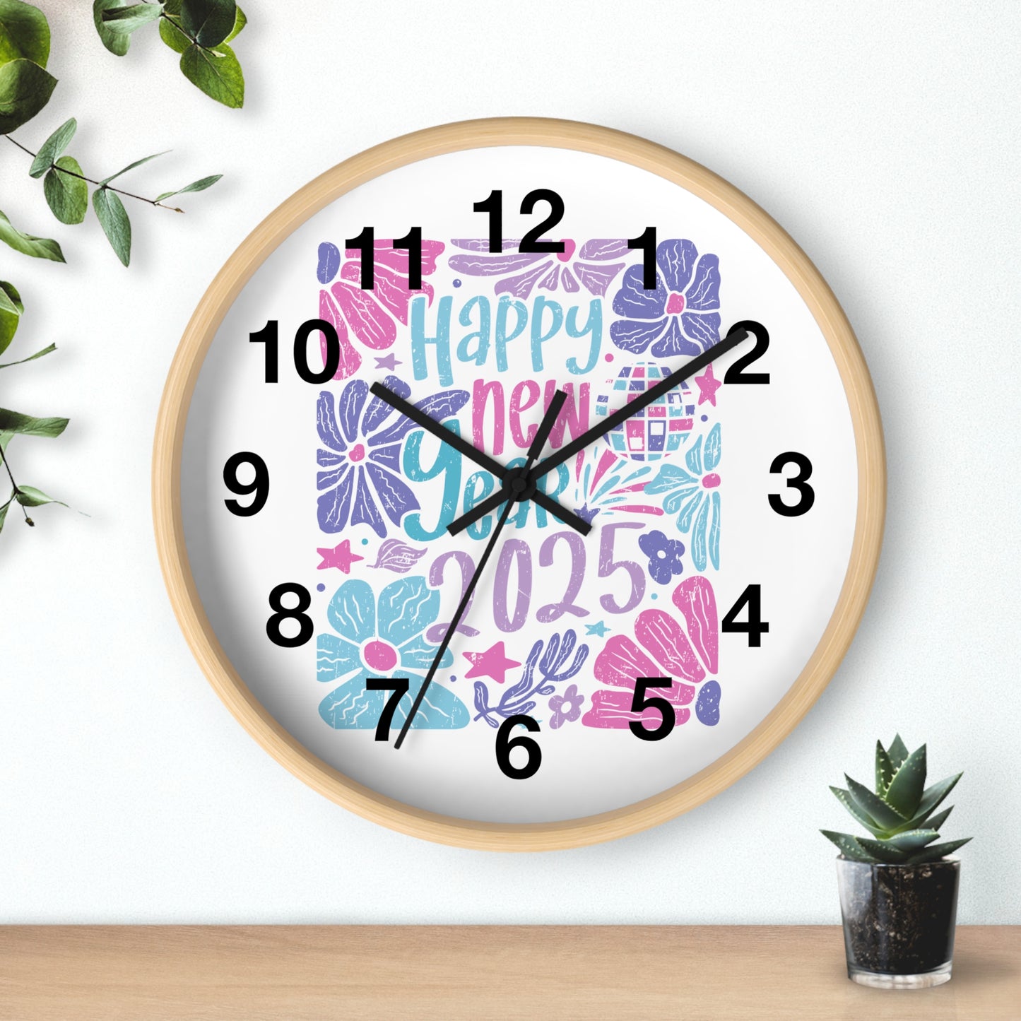 Boho Happy New Year 2025 Wall Clock