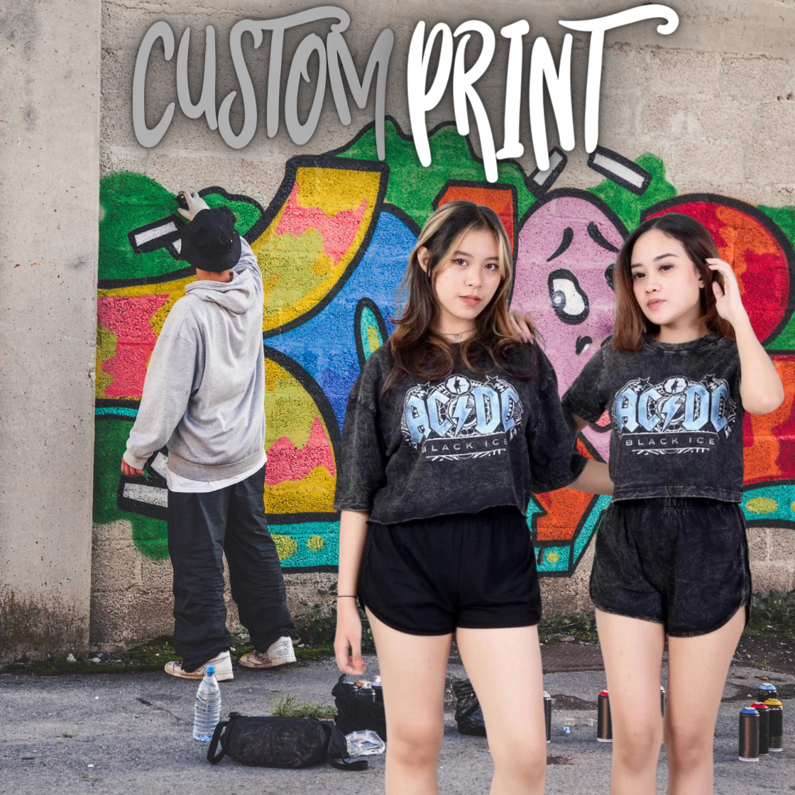 Custom Oversized Slimfit Washed BLACK Crop Top Tee - Perfect for Casual Wear-Personalized Style- Choose Your Design for Unique Comfort