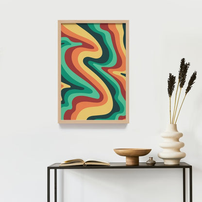 Poster Psychedelic Groovy Art Frame Kayu, Abstrak Decor, Frame Hitam - Hiasan Dinding dengan Desain Psikedelik dan Warna Groovy untuk Sentuhan Artisanal Modern