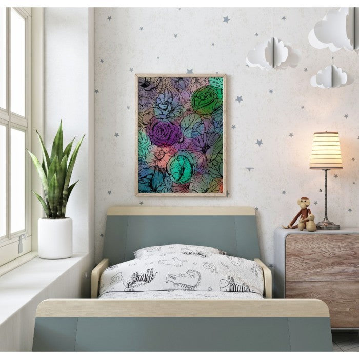 Pajangan Dinding Minimalist Flower Colorful Line Art - Floral Wall Art Monstera untuk Dekorasi Kamar dan Ruang Tamu Estetik