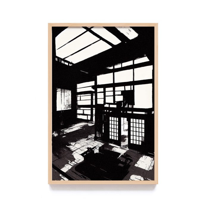 Lukisan Jepang Geisha, Samurai, dan Bunga Sakura - Wall Art Elegan Hitam Merah dengan Frame Natural untuk Dekorasi Rumah dan Kantor