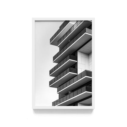 Poster Gedung Hitam Putih Wall Decor Monochrome Architecture Art Print, Frame Natural - Hiasan Dinding Minimalis dengan Sentuhan Monokrom dan Arsitektur Modern