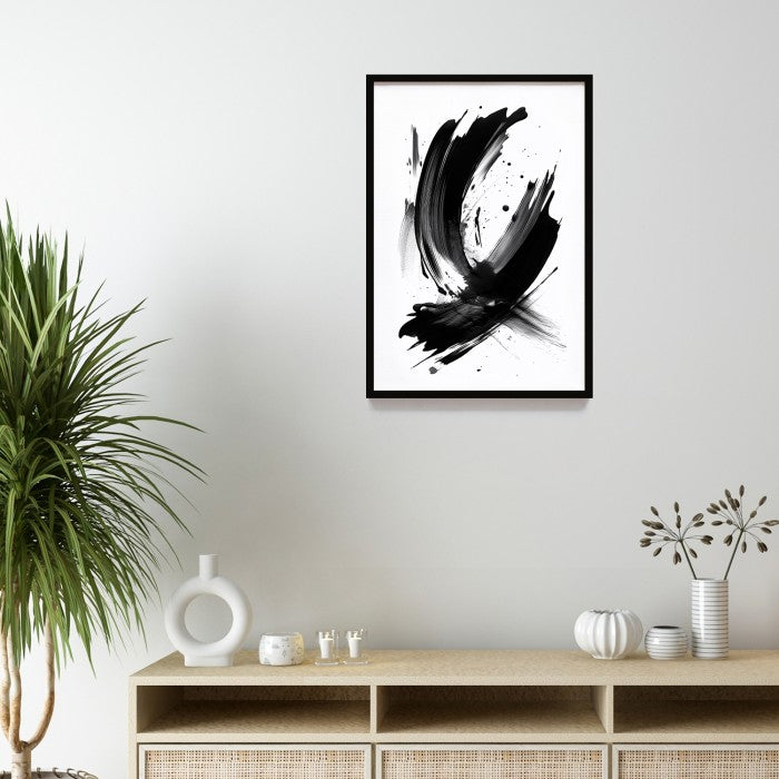 Lukisan Tinta Abstrak Gaya Jepang - Wall Art Print Decoration Cina dengan Frame Natural untuk Dekorasi Rumah dan Cafe