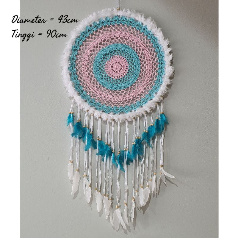 Wall Decor Hiasan Dinding Dream Catcher Macrame Sedang, Macrame Dreamcatcher Hiasan Rumah untuk Sentuhan Bohemian dan Estetik di Interior Anda