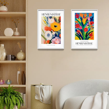 Wall Art Print Terinspirasi Style Lukisan Henri Matisse, Dekorasi Dinding dengan Frame Kayu Natural untuk Sentuhan Estetik Modern dan Minimalis