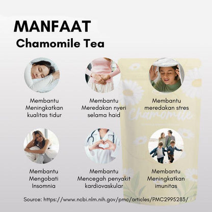 Chamomile Tea - Teh Bunga Chamomile Anti Insomnia, Teh Herbal Relaksasi Alami untuk Tidur Berkualitas dan Menenangkan Pikiran