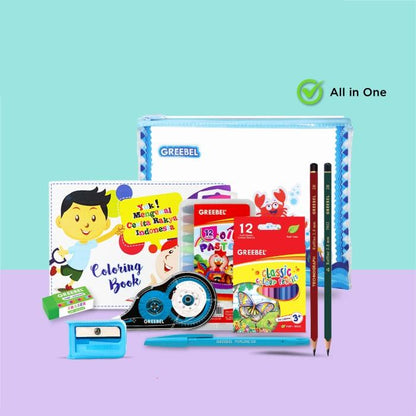 GREEBEL Paket Alat Tulis Set - Set Alat Tulis Sekolah & Alat Mewarnai Anak, Lengkap dengan Pensil, Spidol, & Penghapus