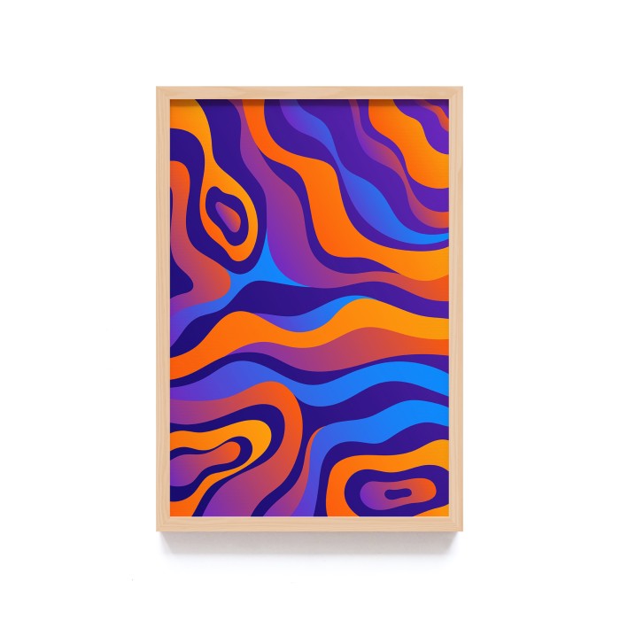 Poster Psychedelic Groovy Art Frame Kayu, Abstrak Decor, Frame Hitam - Hiasan Dinding dengan Desain Psikedelik dan Warna Groovy untuk Sentuhan Artisanal Modern