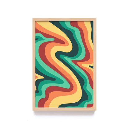 Poster Psychedelic Groovy Art Frame Kayu, Abstrak Decor, Frame Hitam - Hiasan Dinding dengan Desain Psikedelik dan Warna Groovy untuk Sentuhan Artisanal Modern