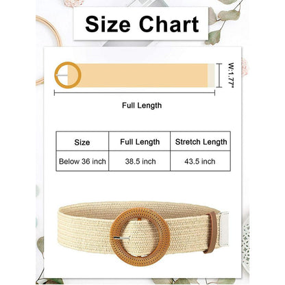 Wanita Waist Belt Straw Woven Elastic Stretch Skinny Dress Belt with Wooden Buckle - Fashionable Waist Dress Band for Women