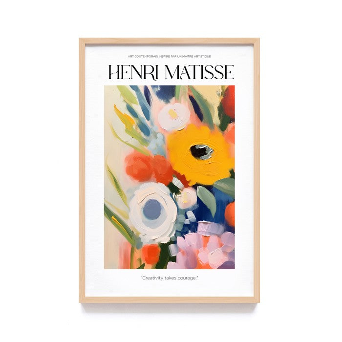 Wall Art Print Terinspirasi Style Lukisan Henri Matisse, Dekorasi Dinding dengan Frame Kayu Natural untuk Sentuhan Estetik Modern dan Minimalis