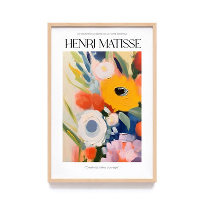 Wall Art Print Terinspirasi Style Lukisan Henri Matisse, Dekorasi Dinding dengan Frame Kayu Natural untuk Sentuhan Estetik Modern dan Minimalis