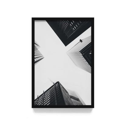 Poster Gedung Hitam Putih Wall Decor Monochrome Architecture Art Print, Frame Natural - Hiasan Dinding Minimalis dengan Sentuhan Monokrom dan Arsitektur Modern