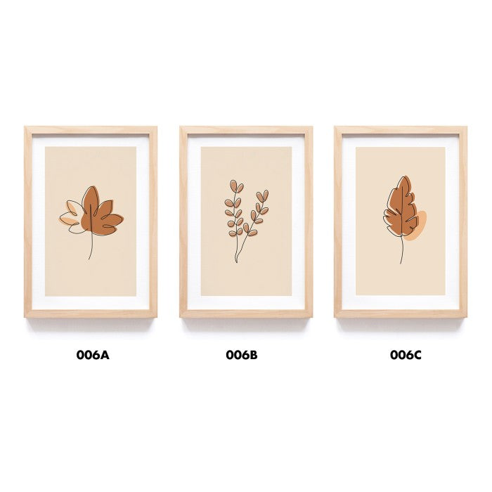 Dekorasi Dinding Aesthetic Motif Daun Coklat - Minimalis Home Decor , Frame Natural