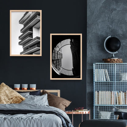 Poster Gedung Hitam Putih Wall Decor Monochrome Architecture Art Print, Frame Natural - Hiasan Dinding Minimalis dengan Sentuhan Monokrom dan Arsitektur Modern