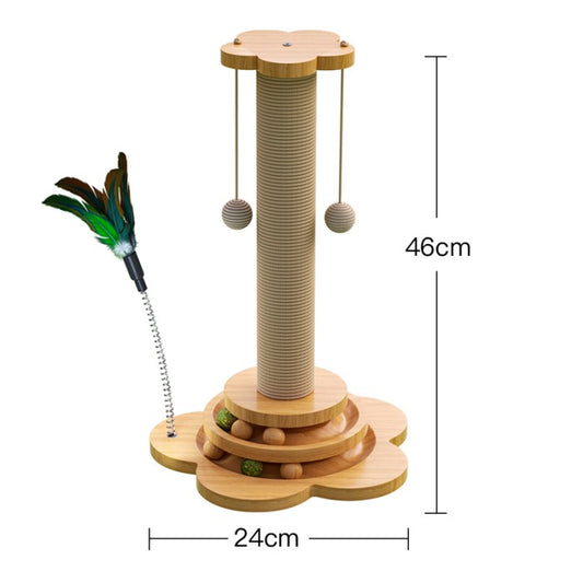 Tempat Cakaran Kucing Kayu Solid dengan Mainan & Bola - Aksesori Kucing yang Tahan Lama untuk Bermain dan Mengasah Cakar