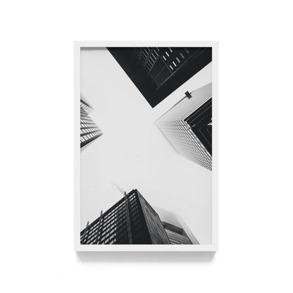 Poster Gedung Hitam Putih Wall Decor Monochrome Architecture Art Print, Frame Natural - Hiasan Dinding Minimalis dengan Sentuhan Monokrom dan Arsitektur Modern