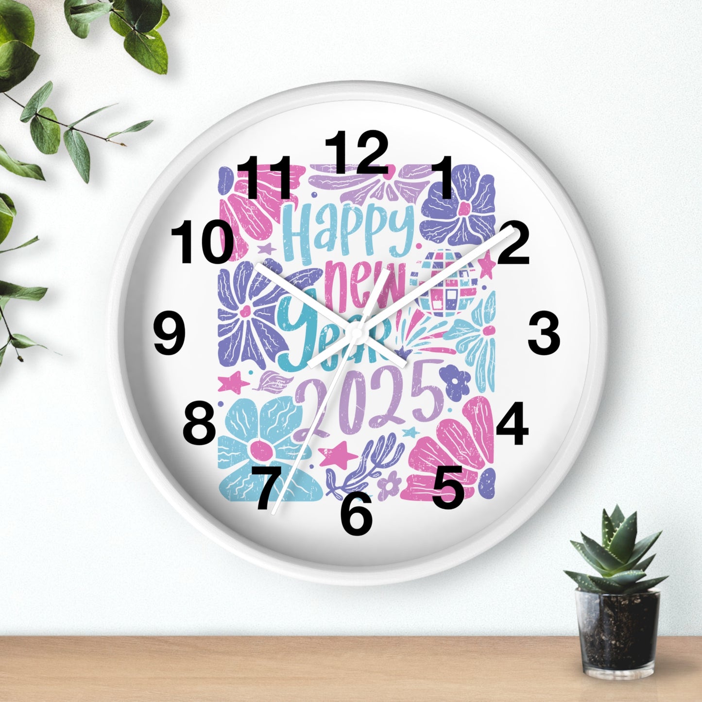 Boho Happy New Year 2025 Wall Clock