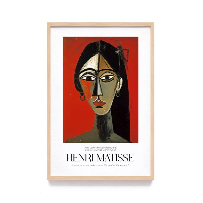 Wall Art Print Terinspirasi Style Lukisan Henri Matisse, Dekorasi Dinding dengan Frame Kayu Natural untuk Sentuhan Estetik Modern dan Minimalis