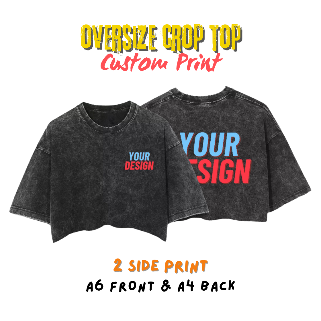 Custom Oversized Slimfit Washed BLACK Crop Top Tee - Perfect for Casual Wear-Personalized Style- Choose Your Design for Unique Comfort