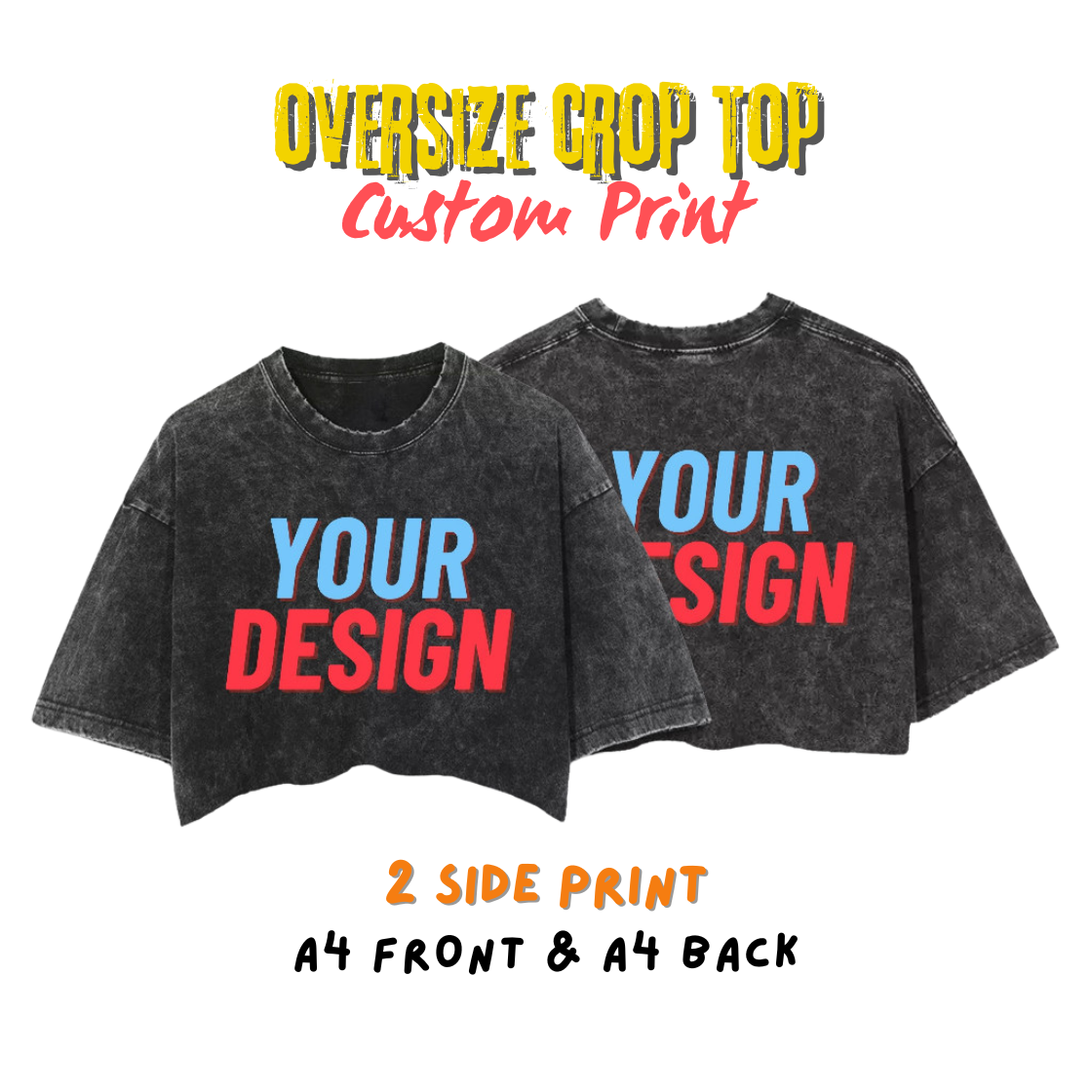 Custom Oversized Slimfit Washed BLACK Crop Top Tee - Perfect for Casual Wear-Personalized Style- Choose Your Design for Unique Comfort