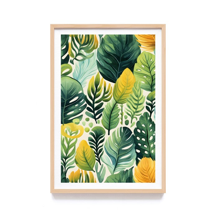 Poster Bingkai Kayu Estetik Lukisan Print Floral Tropical Watercolor, Frame Natural - Hiasan Dinding Aesthetic, Dekorasi Kamar dan Ruang Tamu dengan Sentuhan Tropikal