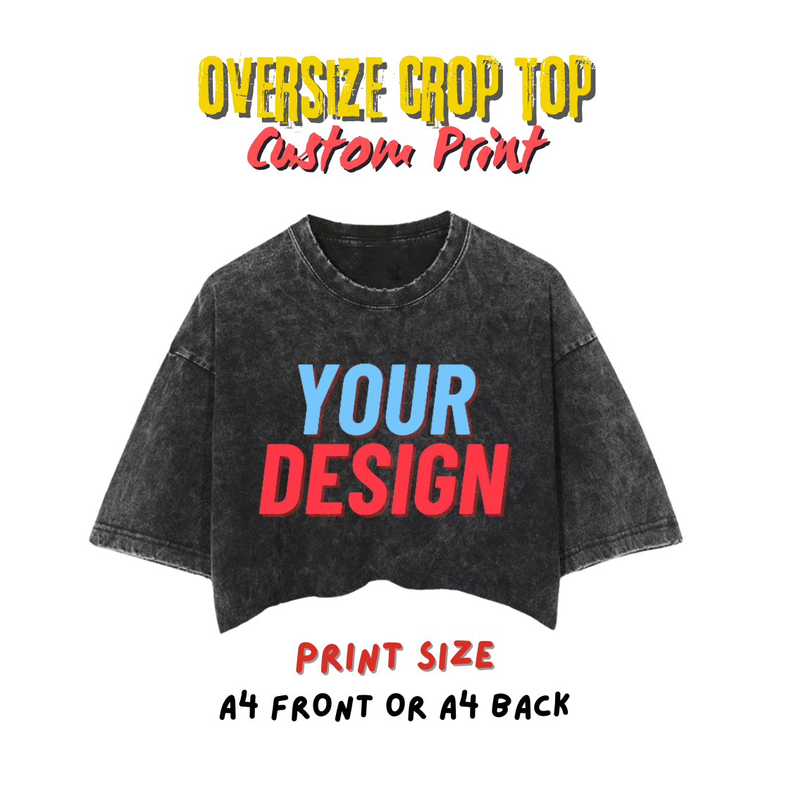 Custom Oversized Slimfit Washed BLACK Crop Top Tee - Perfect for Casual Wear-Personalized Style- Choose Your Design for Unique Comfort