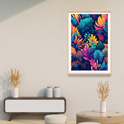 Poster Bingkai Kayu Estetik Lukisan Print Floral Tropical Watercolor, Frame Natural - Hiasan Dinding Aesthetic, Dekorasi Kamar dan Ruang Tamu dengan Sentuhan Tropikal