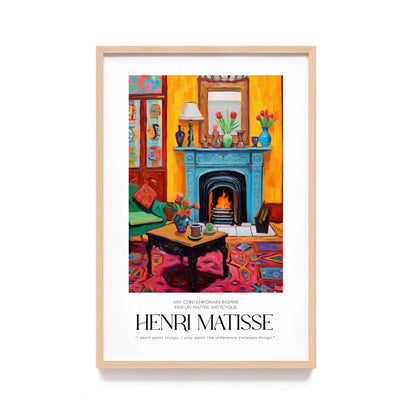 Wall Art Print Terinspirasi Style Lukisan Henri Matisse, Dekorasi Dinding dengan Frame Kayu Natural untuk Sentuhan Estetik Modern dan Minimalis