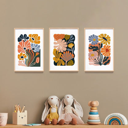 Lukisan Print Bunga Abstrak Matisse Art - Wall Dekor Rumah Minimalis dengan Frame Kayu Natural untuk Interior Elegan