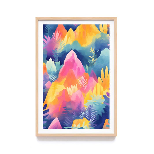 Poster Bingkai Kayu Estetik Lukisan Print Floral Tropical Watercolor, Frame Natural - Hiasan Dinding Aesthetic, Dekorasi Kamar dan Ruang Tamu dengan Sentuhan Tropikal