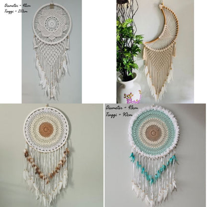 Wall Decor Hiasan Dinding Dream Catcher Macrame Sedang, Macrame Dreamcatcher Hiasan Rumah untuk Sentuhan Bohemian dan Estetik di Interior Anda