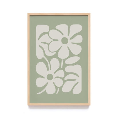 Art Print Minimalis Floral Design - Hiasan Dinding Bunga Warna Hijau dengan Frame Kayu Natural untuk Dekorasi Elegan dan Modern