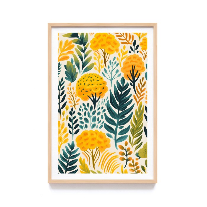 Poster Bingkai Kayu Estetik Lukisan Print Floral Tropical Watercolor, Frame Natural - Hiasan Dinding Aesthetic, Dekorasi Kamar dan Ruang Tamu dengan Sentuhan Tropikal