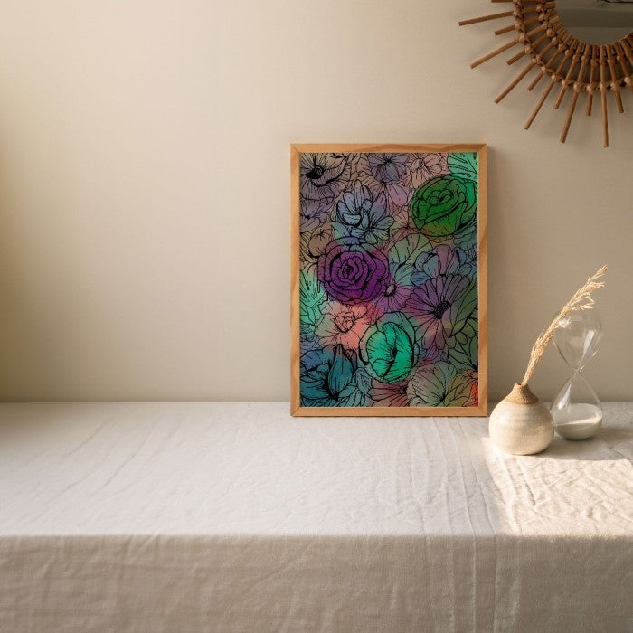 Pajangan Dinding Minimalist Flower Colorful Line Art - Floral Wall Art Monstera untuk Dekorasi Kamar dan Ruang Tamu Estetik