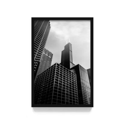 Poster Gedung Hitam Putih Wall Decor Monochrome Architecture Art Print, Frame Natural - Hiasan Dinding Minimalis dengan Sentuhan Monokrom dan Arsitektur Modern