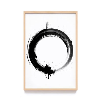 Lukisan Tinta Abstrak Gaya Jepang - Wall Art Print Decoration Cina dengan Frame Natural untuk Dekorasi Rumah dan Cafe