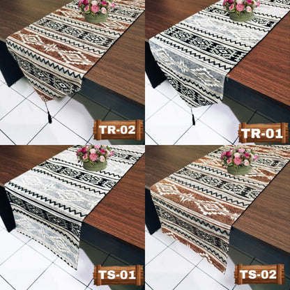 Table Runner Taplak Meja Tamu & Meja Makan Motif Tenun, Dekorasi Meja Etnik Khas Indonesia untuk Ruang Tamu dan Makan