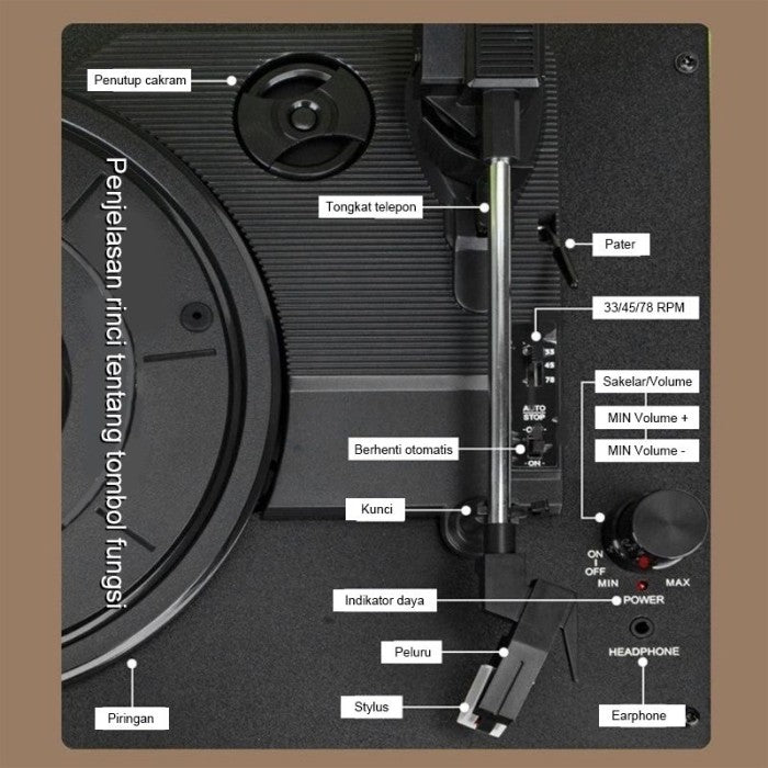 Pemutar Piringan Hitam Jadul - Turntable Phonograph Record Player Music Retro Vintage untuk Koleksi dan Pengalaman Mendengarkan Musik yang Autentik