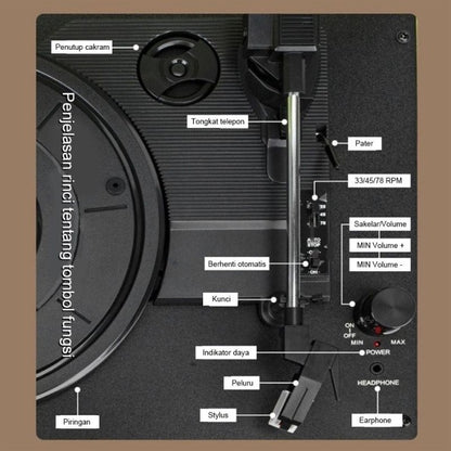 Pemutar Piringan Hitam Jadul - Turntable Phonograph Record Player Music Retro Vintage untuk Koleksi dan Pengalaman Mendengarkan Musik yang Autentik