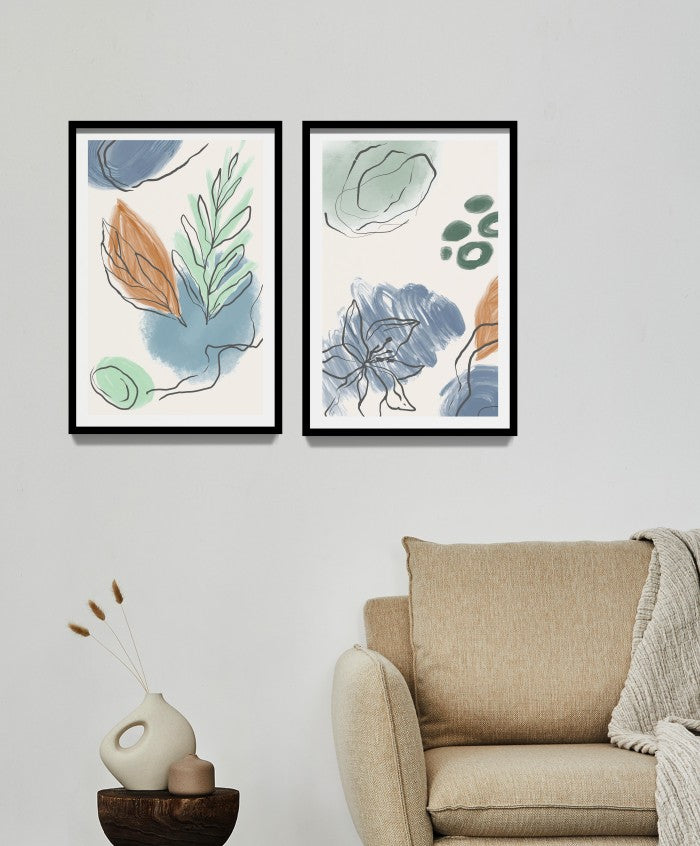 Wall Art Decor Abstract - Hiasan Dinding Abstrak Aesthetic dengan Frame Kayu Natural