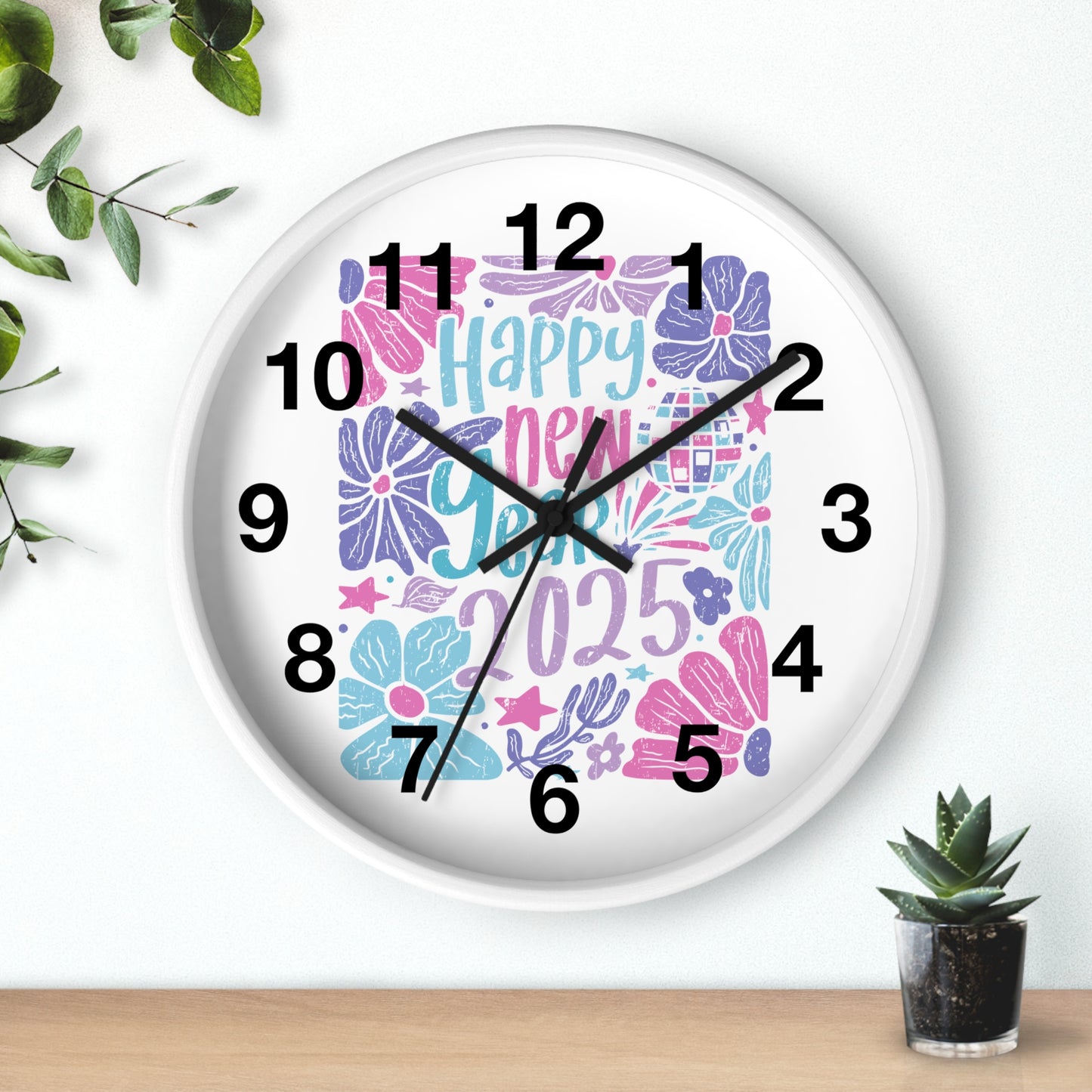 Boho Happy New Year 2025 Wall Clock