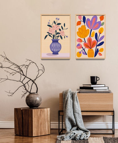 Hiasan Dinding Lukisan Bunga Aesthetic - Wall Art Print dengan Frame Natural untuk Dekorasi Kamar dan Interior Rumah