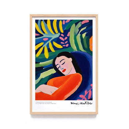 Wall Art Print Terinspirasi Style Lukisan Henri Matisse, Dekorasi Dinding dengan Frame Kayu Natural untuk Sentuhan Estetik Modern dan Minimalis