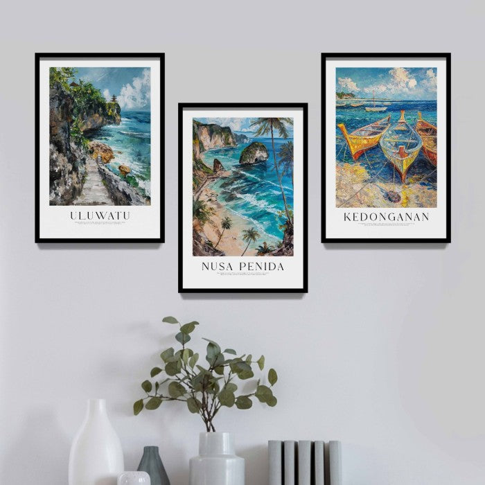 Minimalist Wall Decor with Bali Scenic Tourist Panorama, Frame Natural - Dekorasi Dinding Minimalis dengan Pemandangan Indah Bali