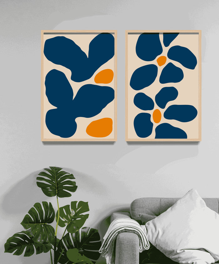 Wall Art Abstract Flower - Lukisan Dinding Bunga Astrak aesthetic , frame natural